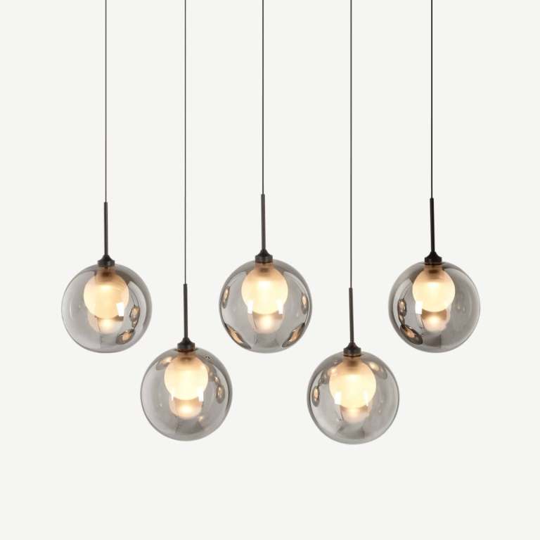 MasakoLED Glass Diner Pendant, Smoked and Frosted Glass