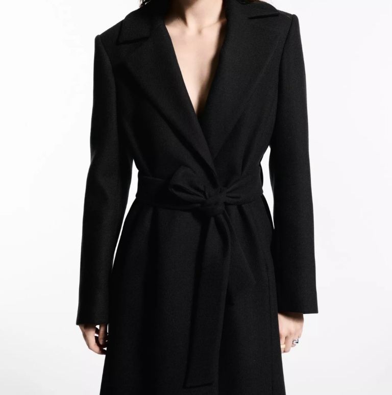 image for MANGO - brand new - winter long coat with detachable faux fur collar, black