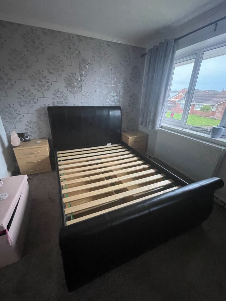 Double faux leather sleigh bed frame