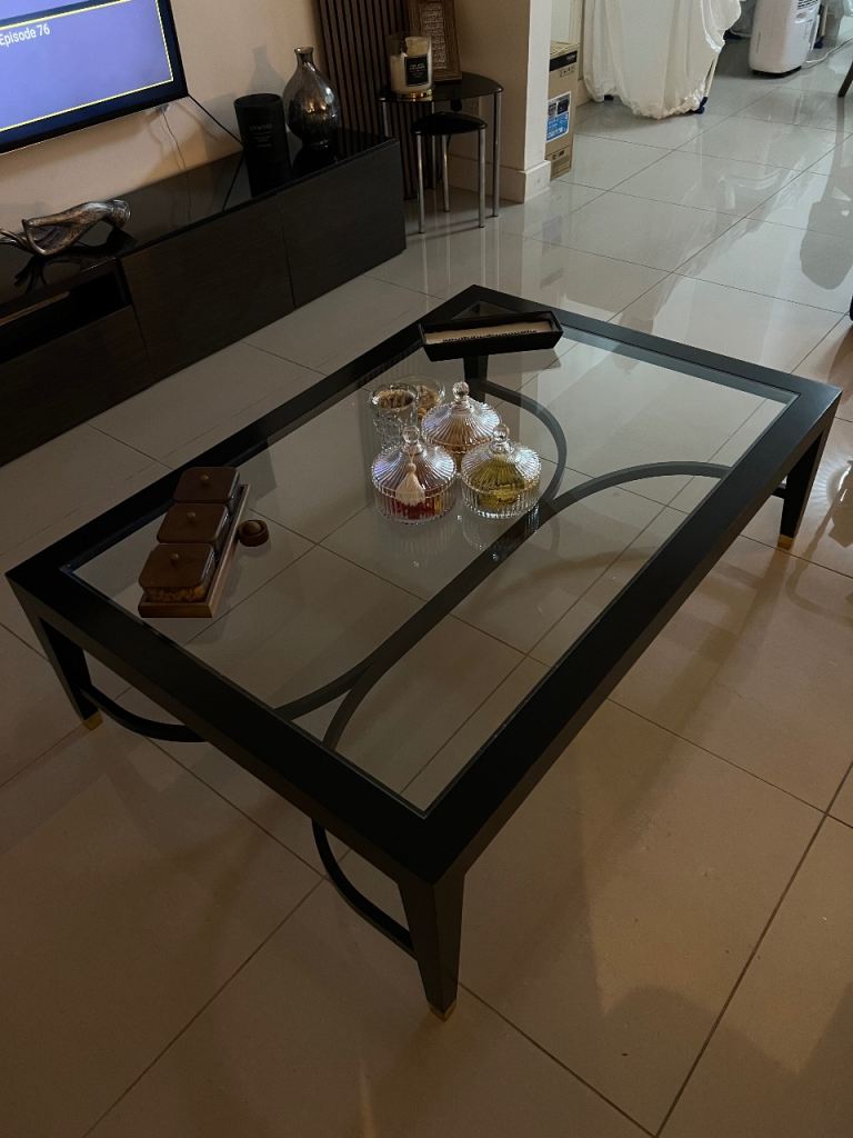 Bargain designer-style black glass coffee table inspired by Justin van Breda, solid wood