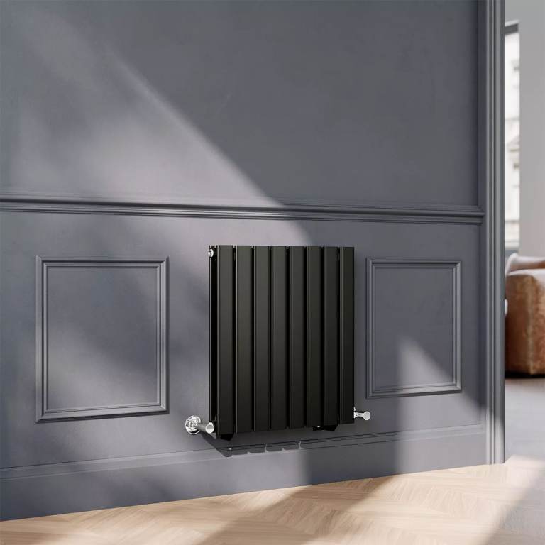 Lynwood Flat Panel Double Horizontal Radiator Matt Black 600 x 546 - CASH ONLY