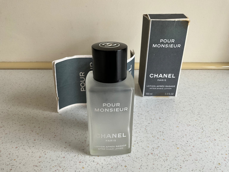 Pour Monsieur Chanel Empty After Shave Lotion Bottle, 100ml, Frosty Glass Black Screw Top
