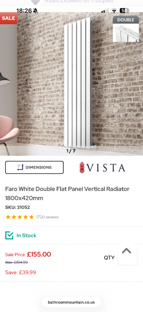 Brand new in unopened box double panel White Vertical Radiator 