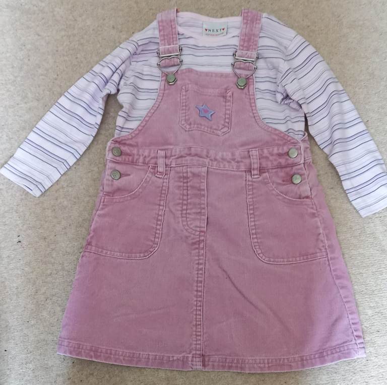Next Pink Cord Pinafore Dress with Striped Top 3 Years