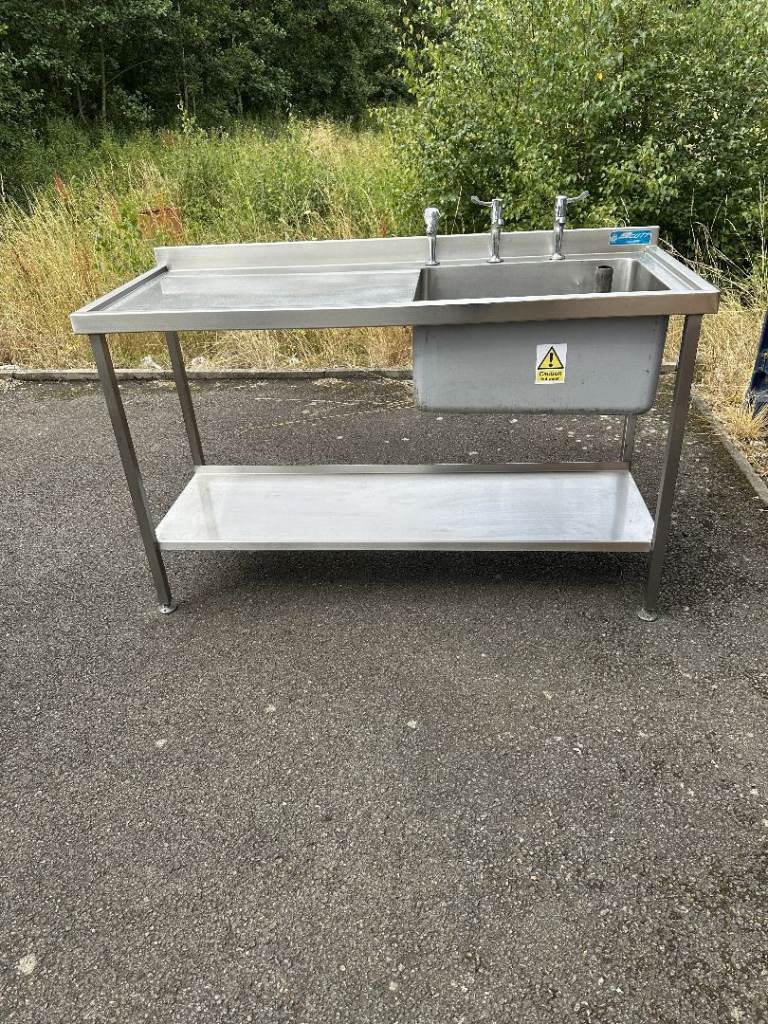 Commercial Stainless Steel Single Bowl Sink Unit with Taps & Shelf