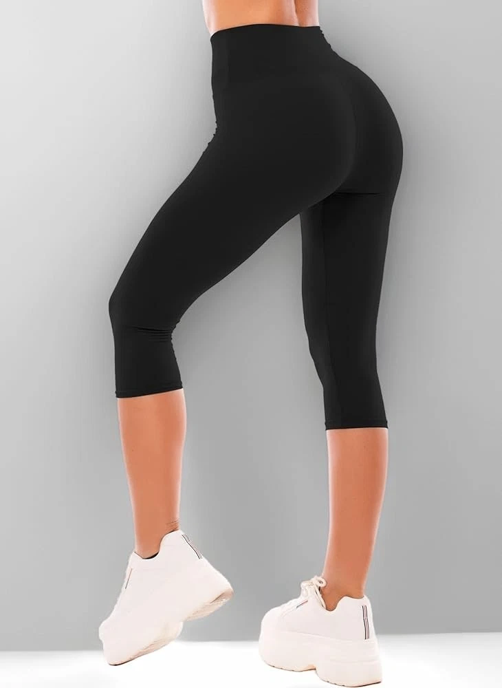 Black 3/4 Length Cropped High Waist Thermal Leggings-Size 14.POST OR COLLECT!