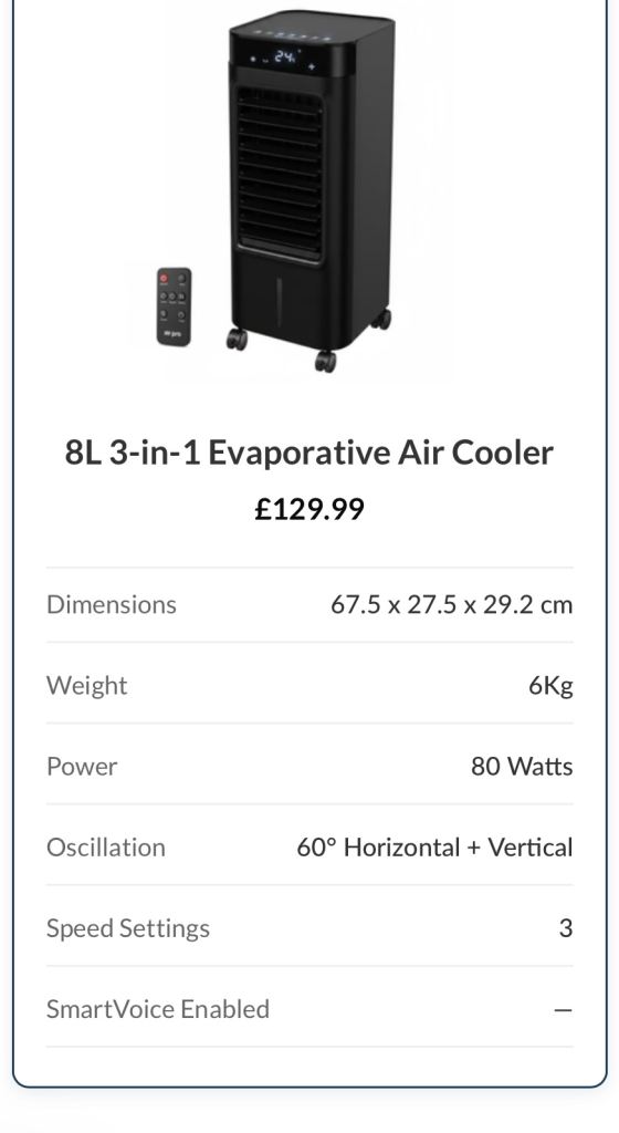 8L 3-in-1 Evaporative Air Cooler with Remote - Black