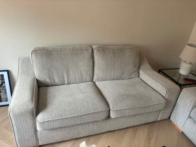 Comfortable 2-Seater Fabric Sofa – Beige, Good Condition