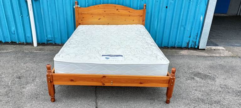 Solid Pine Double Bed with Mattress 