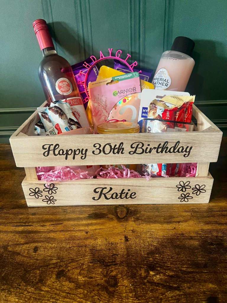 Personalised Wooden Birthday Crate - Hand Burned Keepsake Gift Box