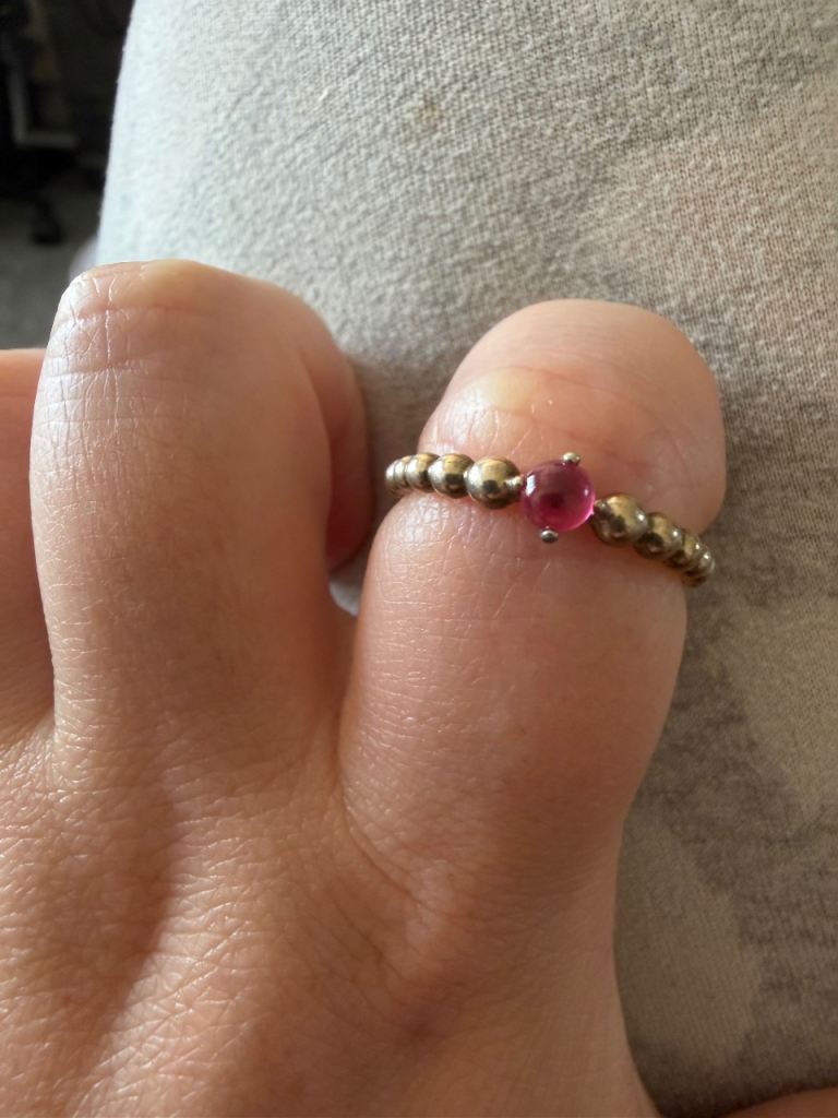 Silver-Coloured Ring with Pink Stone