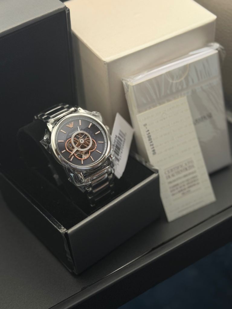 New Emporio Armani AR60036 Automatic Watch - Silver with Blue Dial