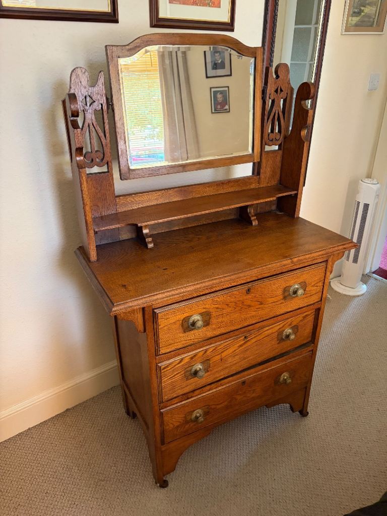 Vintage Wooden Dressing Table with Mirror and Drawers