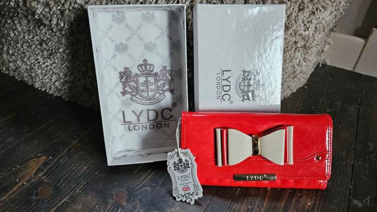 LYDC London Red With Cream Bow Purse New In Box with Bag and Tag.