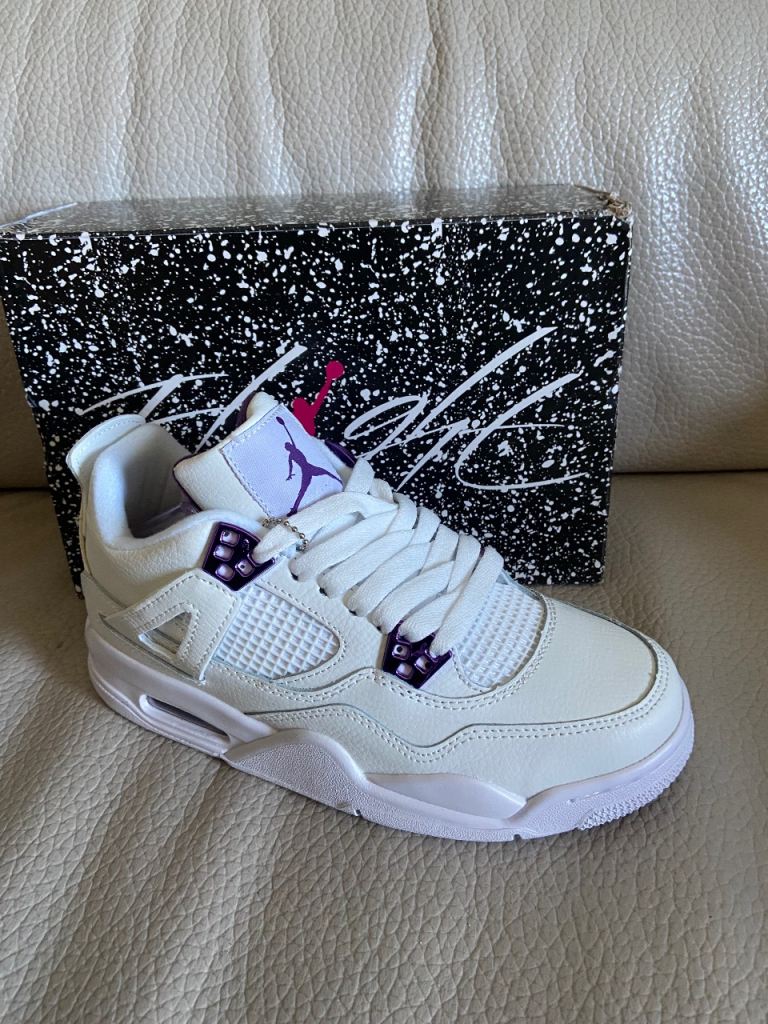Nike Air Jordan 4 White/Purple Trainers – Brand New in Box