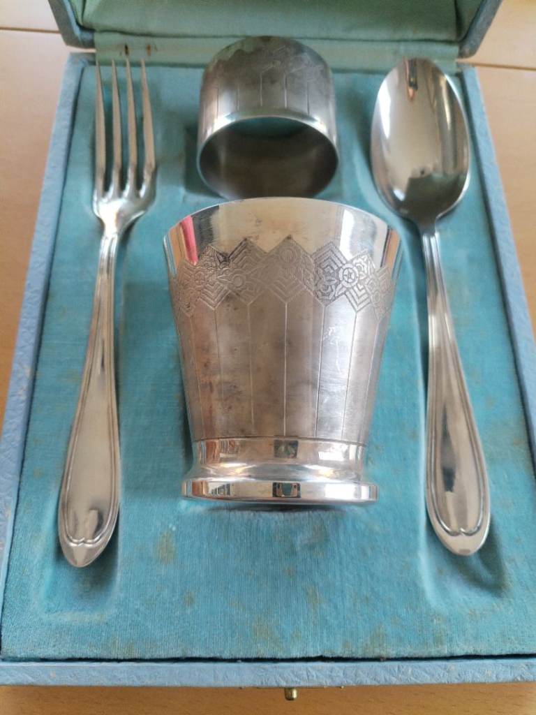 Art deco silver-plated christening set in original box - Charles Julien