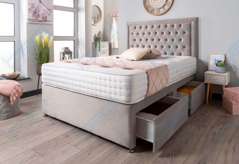 image for Modern DIVAN 5FT King Size Bed Base >> Storage Drawers + Mattress Included >> Flat 20% Off >> COD>>