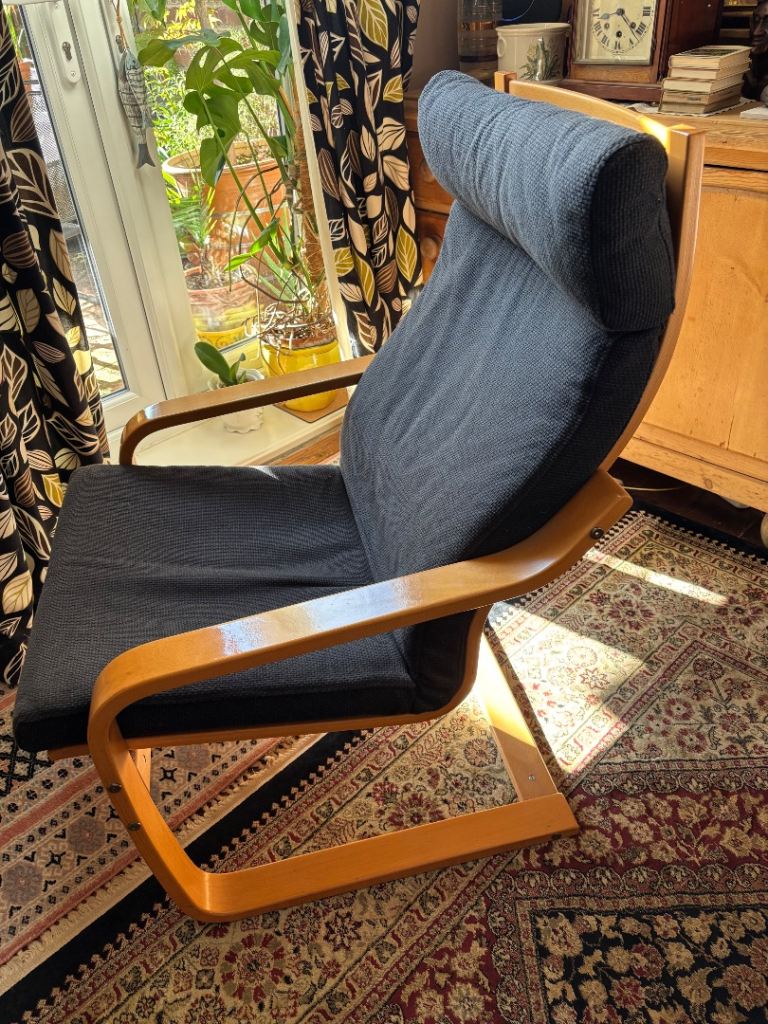 Comfortable Wooden Frame Armchair with Black Fabric