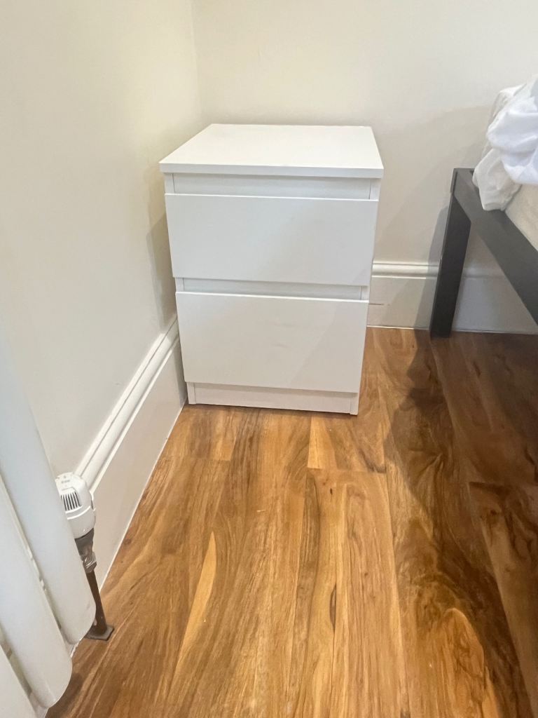 White bedside table with drawer
