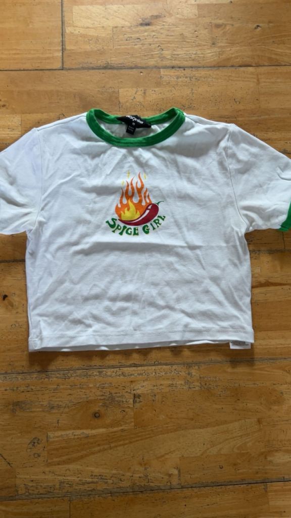 Limited edition- White & Green 'Spice Girl' T-Shirt NEW GIRL ORDER BRAND, Great condition 