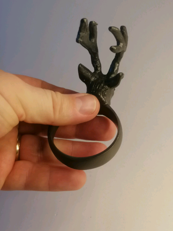 Vintage 3 inch. Side Facing Stag Deer Head Adjustable Size Fashion Ring. 