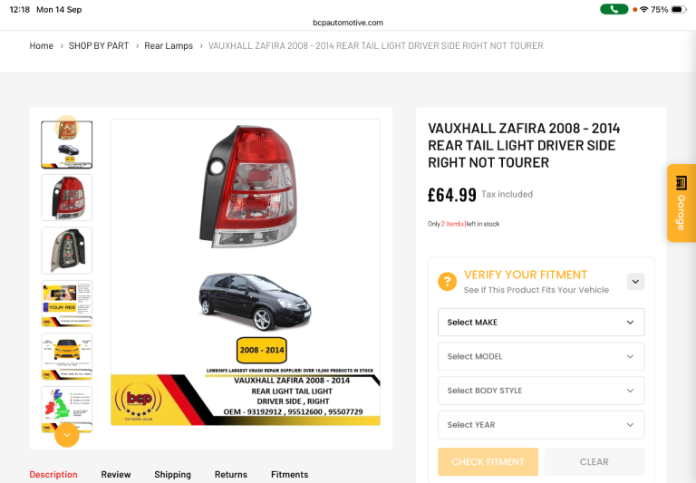 Vauxhall Zafira o/s drivers