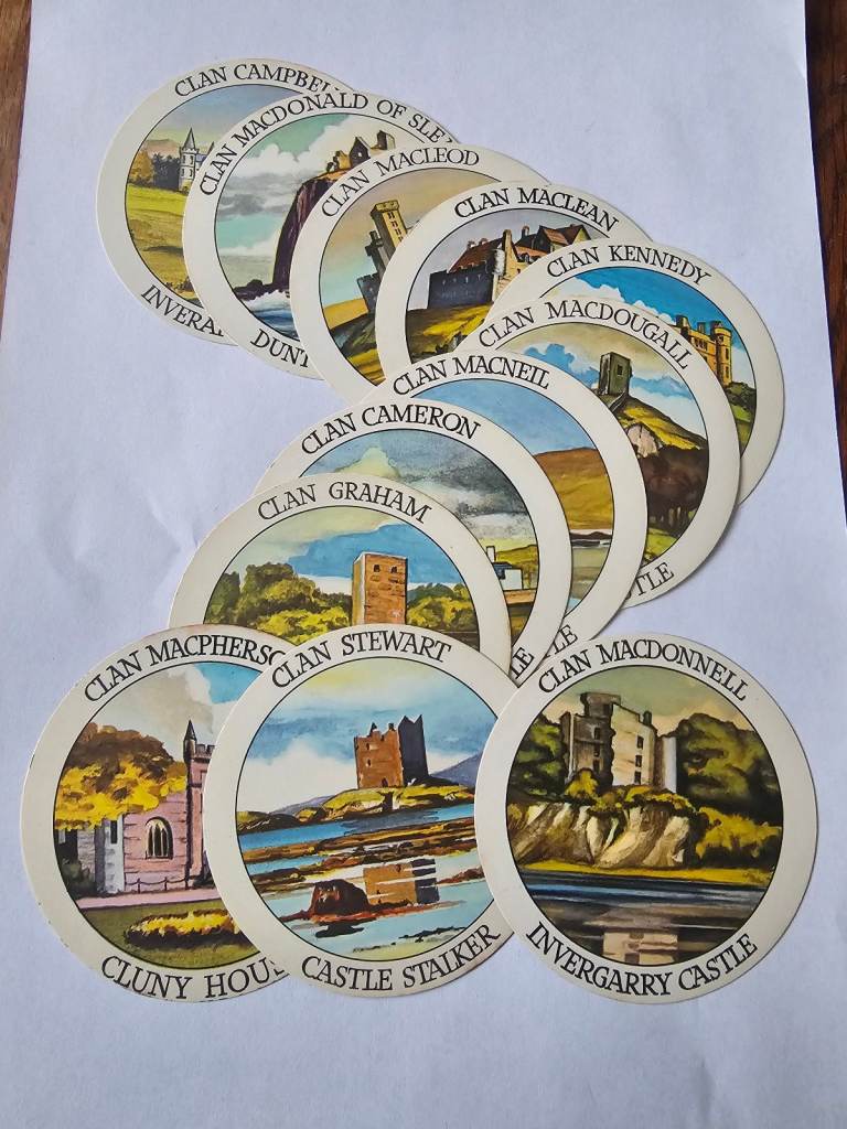 12 Teacher's whisky coasters/Mats