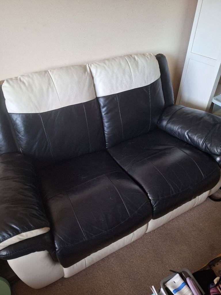 2 seater 1 chair and 1 recliner black and white