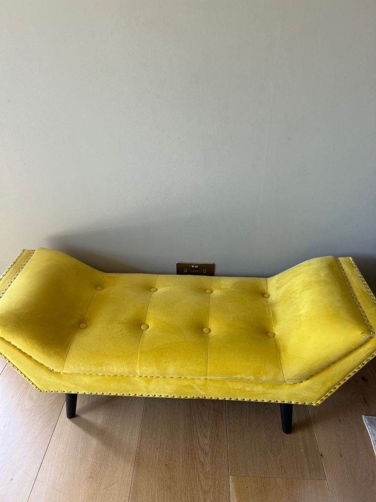 Cheska Small Studded Velvet Bench - Yellow / Mustard