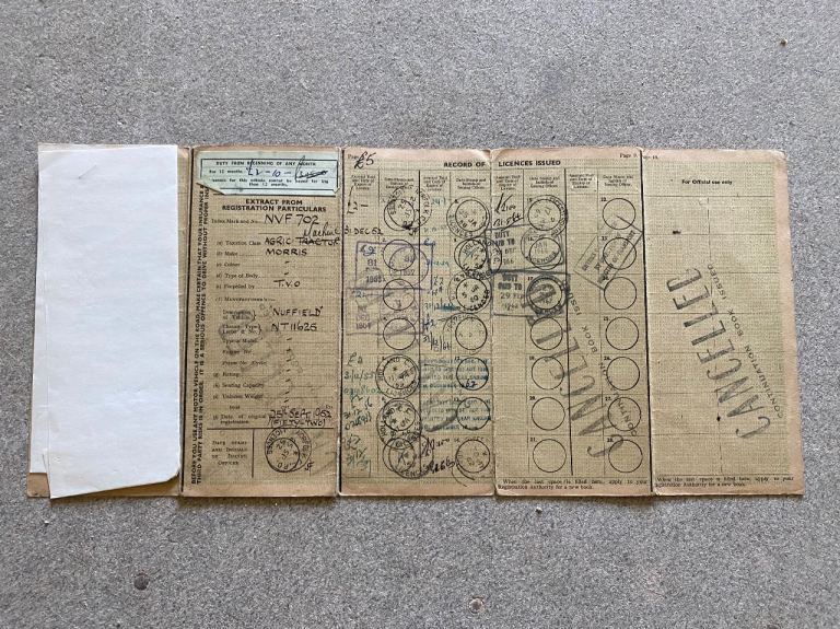 Old  Buff Log Book for Nuffield Universal Morris Agri Tractor RF60 'NVF 702' 1952 Norfolk Classic