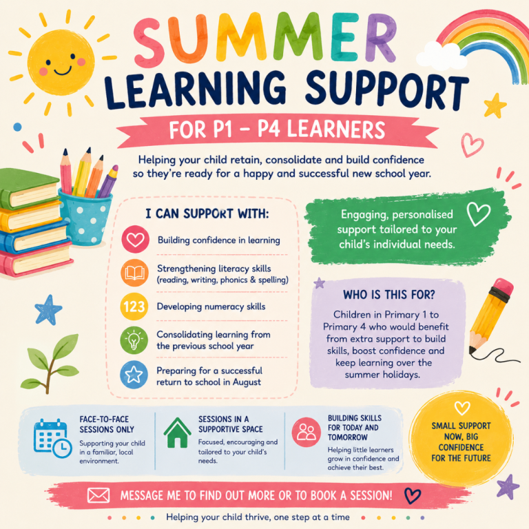 Summer Learning Support – P1 to P4 teacher Available over summer holidays