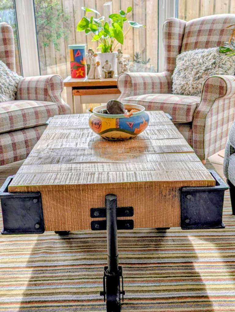 Solid Oak Rustic Cart Coffee Table