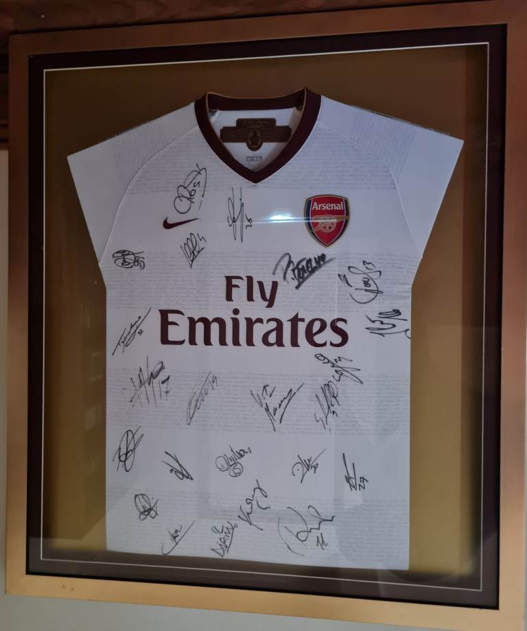 Framed Signed Arsenal Football Shirt - White, Good Condition