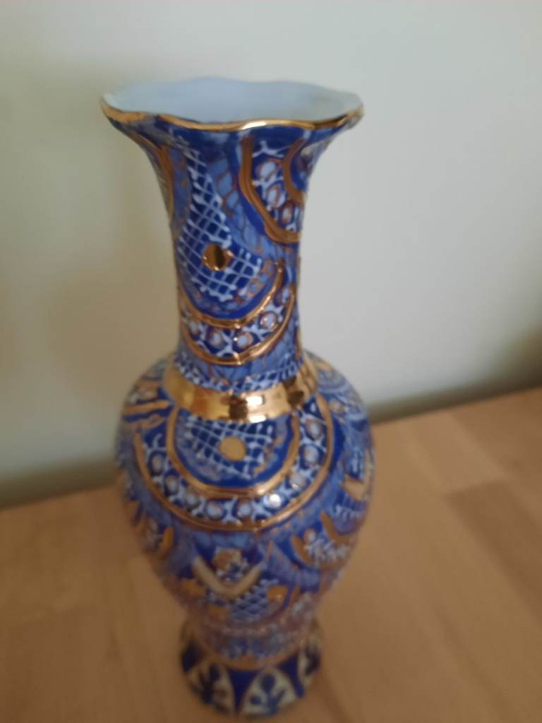 A "Great Wall" Decorative Blue & Gold Ceramic Vase - Good Condition