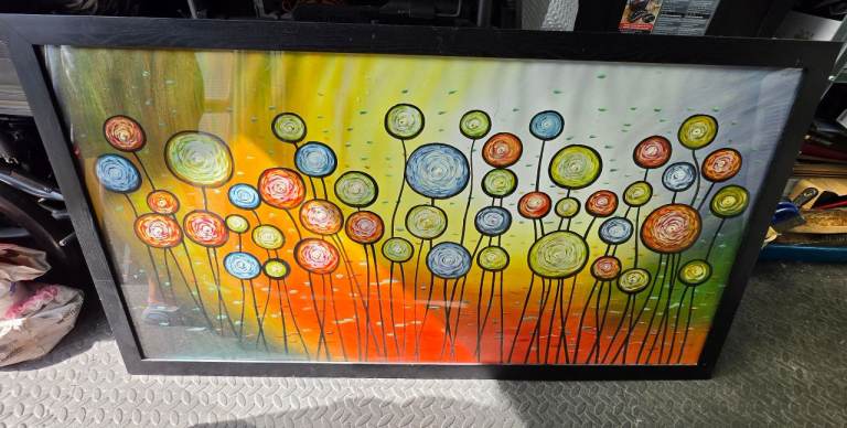 Large Painted picture with glass frame 120x68cm