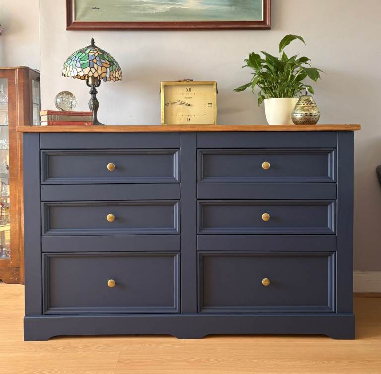 Solid Wood Chest of Drawers Navy Blue 
