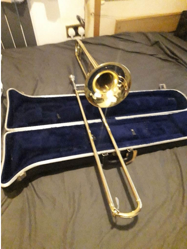 Gold Tone Trombone with Blue-Lined Hard Case