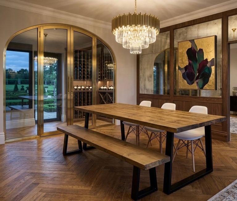 Solid Wood Dining Table with Bench – Industrial Style