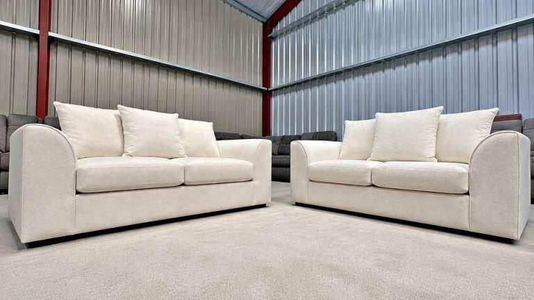 Cream Fabric Sofas - Two-Seater Pair, Like New Condition