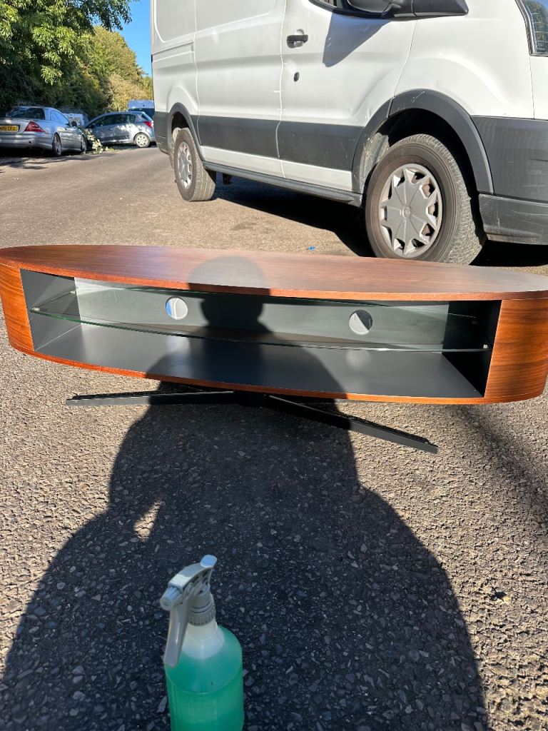 Wooden TV Unit with Glass Shelf – Good Condition