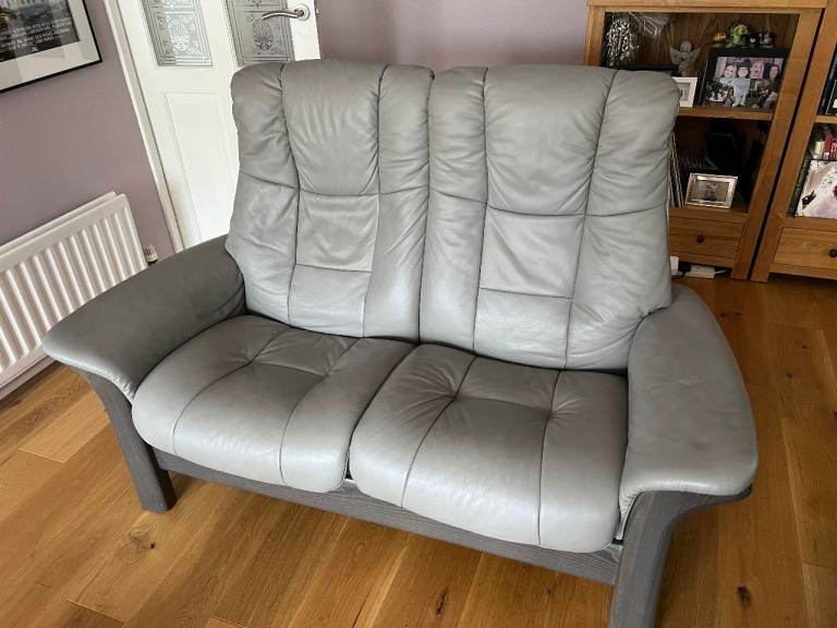 Stressless 2 Seat Reclining Sofa - Grey Leather - Very Good Condition