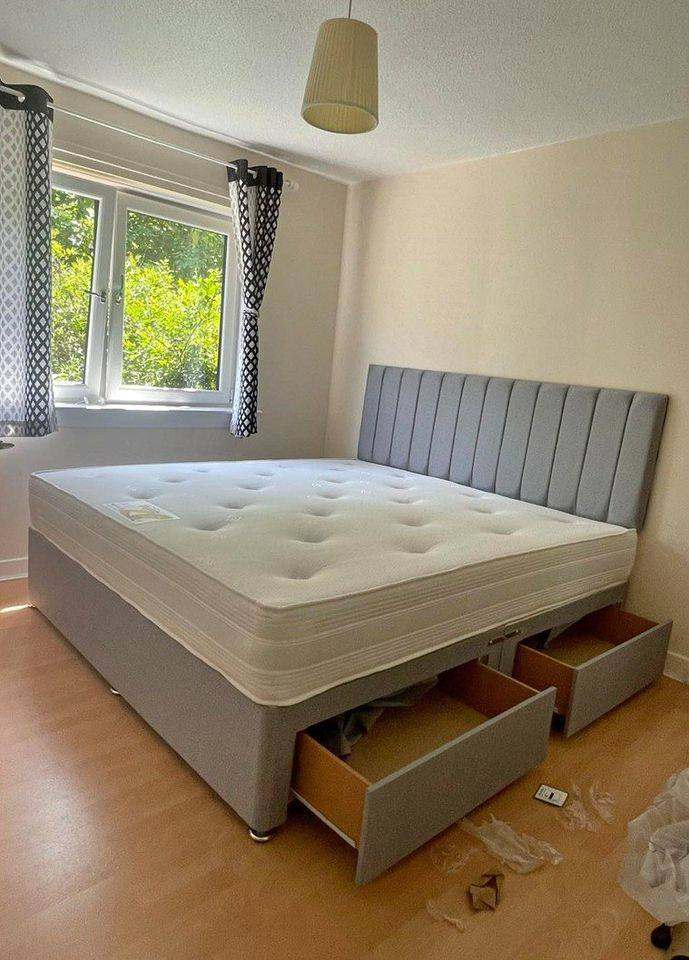  🛍️ Limited Time Offer Stylish Grey 6ft Super King Size Divan Bed–Opt 2 Drs –🚀Speedy Delivery **