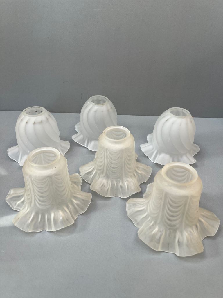 image for 2 sets of 3 x Victorian frosted glass light lamp shades 12cm