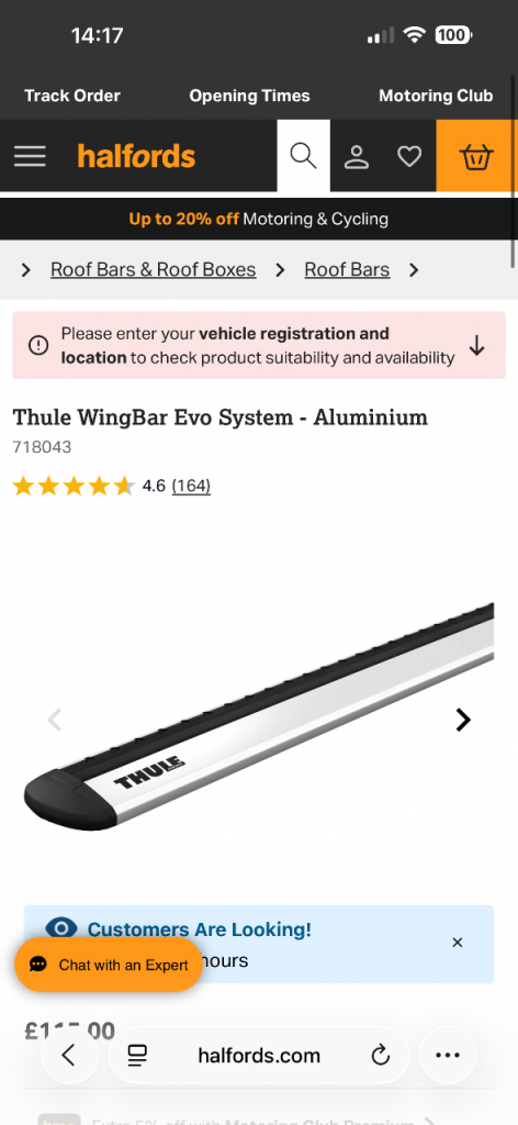 Thule Roof Bar full set