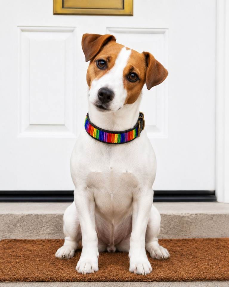 Dog Collars - Adjustable leather Dog Collars  "Rainbow" design for Small Dogs