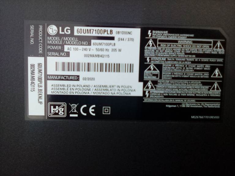 LG  60UM7100PLB 60" Smart LED 4K TV - Spare Parts Available 