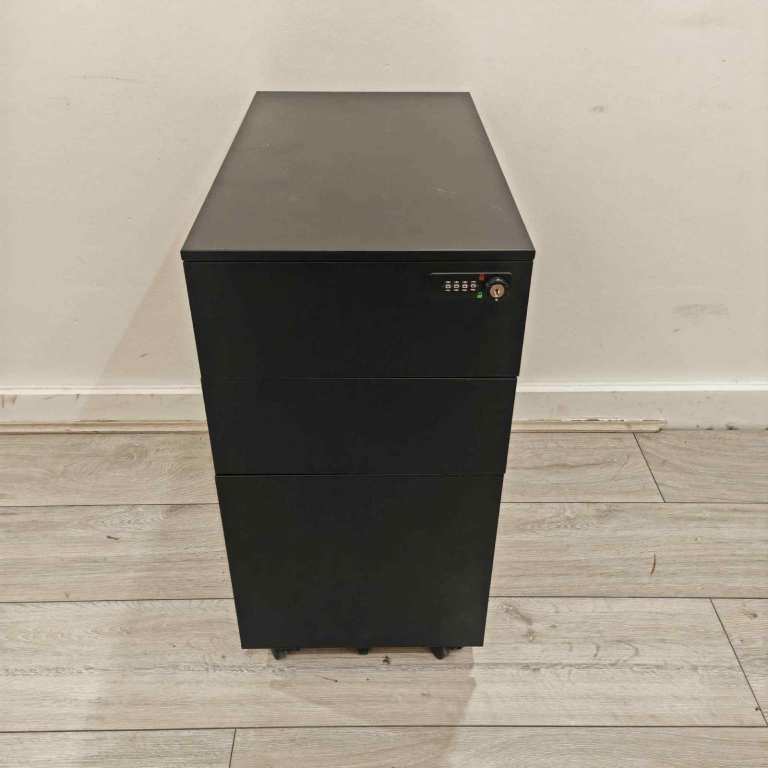 Techo 3-Drawer Slimline Pedestal, Combination Lock, Black Metal