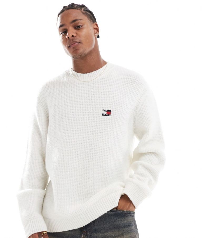 Tommy Jeans Waffle Knit Sweater Ancient White Melange Size L Brand New With Tags