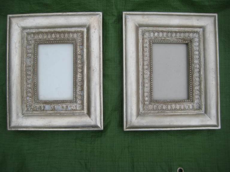 2 Antique Silver Colour Heavy Wooden Table Picture Frames with Velvet Backing: £5 Each