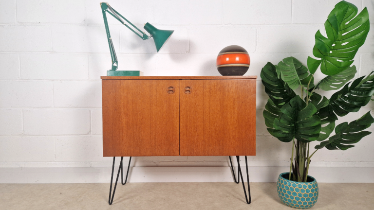 Vintage Mid Century Medium Teak Compact Danish Design Sideboard LP Storage Cabinet BL748C